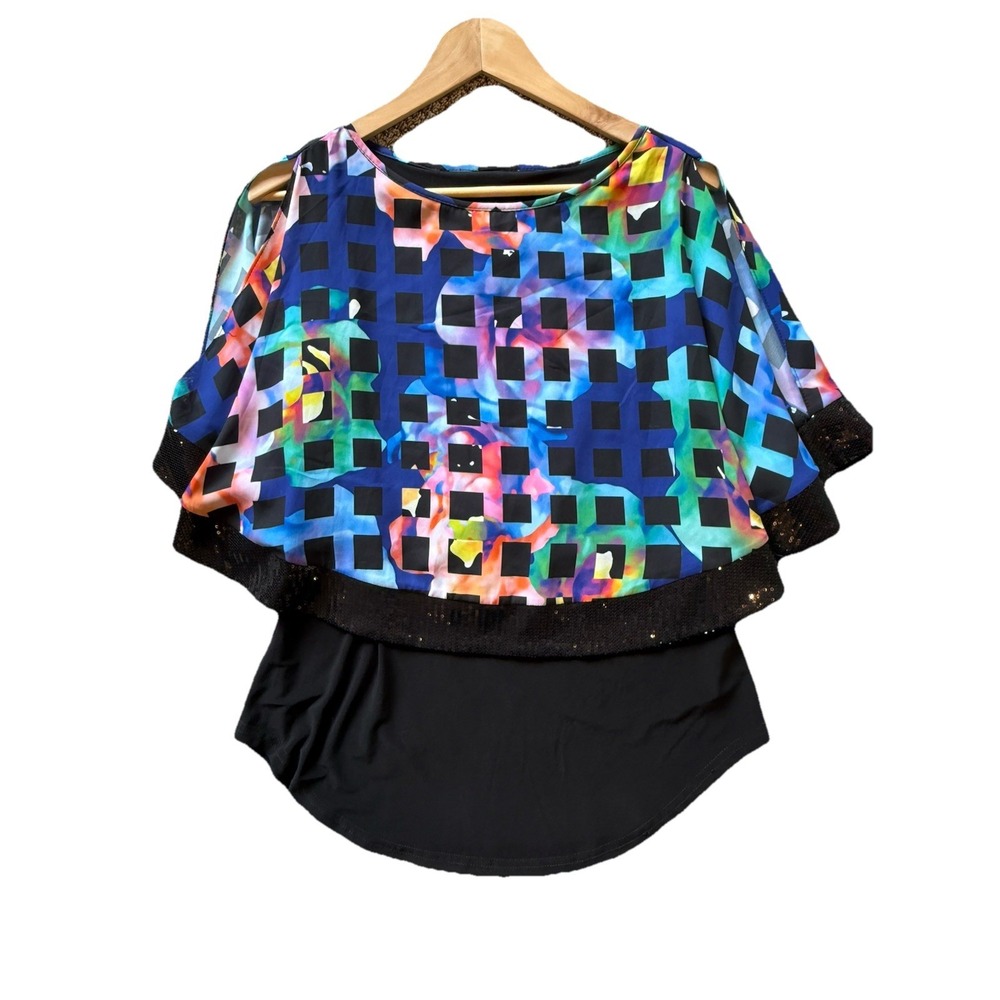 Joseph Ribkoff Women's Rainbow Geometric Sequin Tank/Cape Top, Size 10